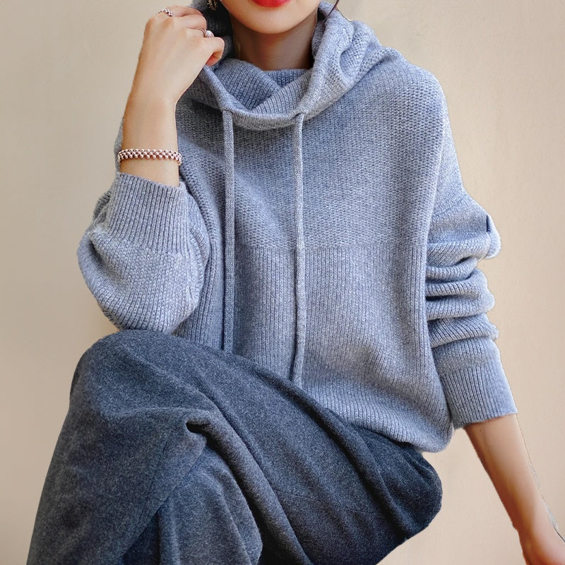 Gebreide Hoodie Dames met Colkraag | Koord | Oversized | 4 Kleuren