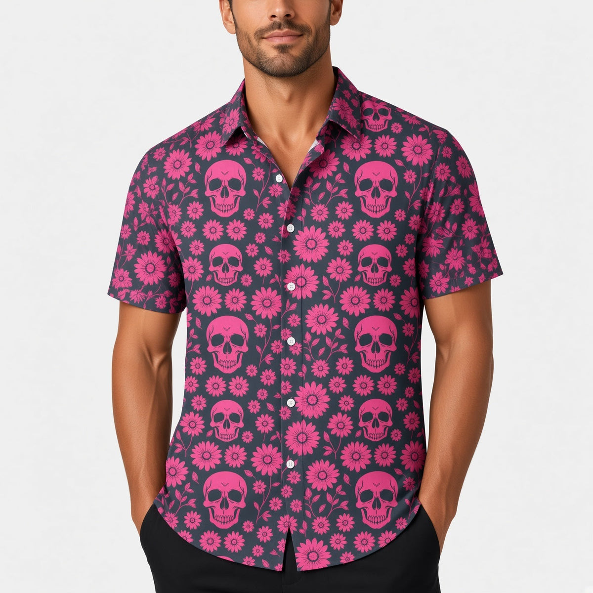 Doodskop Overhemd Heren | Korte Mouw | Bloemenprint | 8 Designs