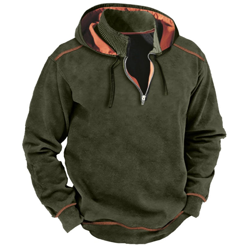Half Zip Hoodie Heren met Contrastbies | 4 Kleuren