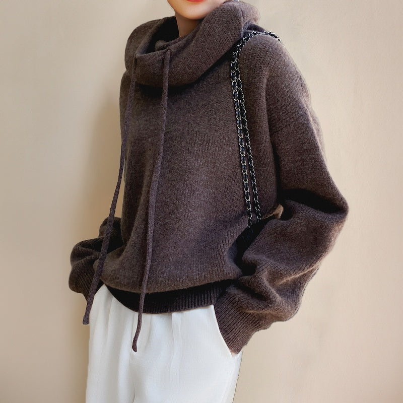 Gebreide Hoodie Dames met Colkraag | Koord | Oversized | 4 Kleuren