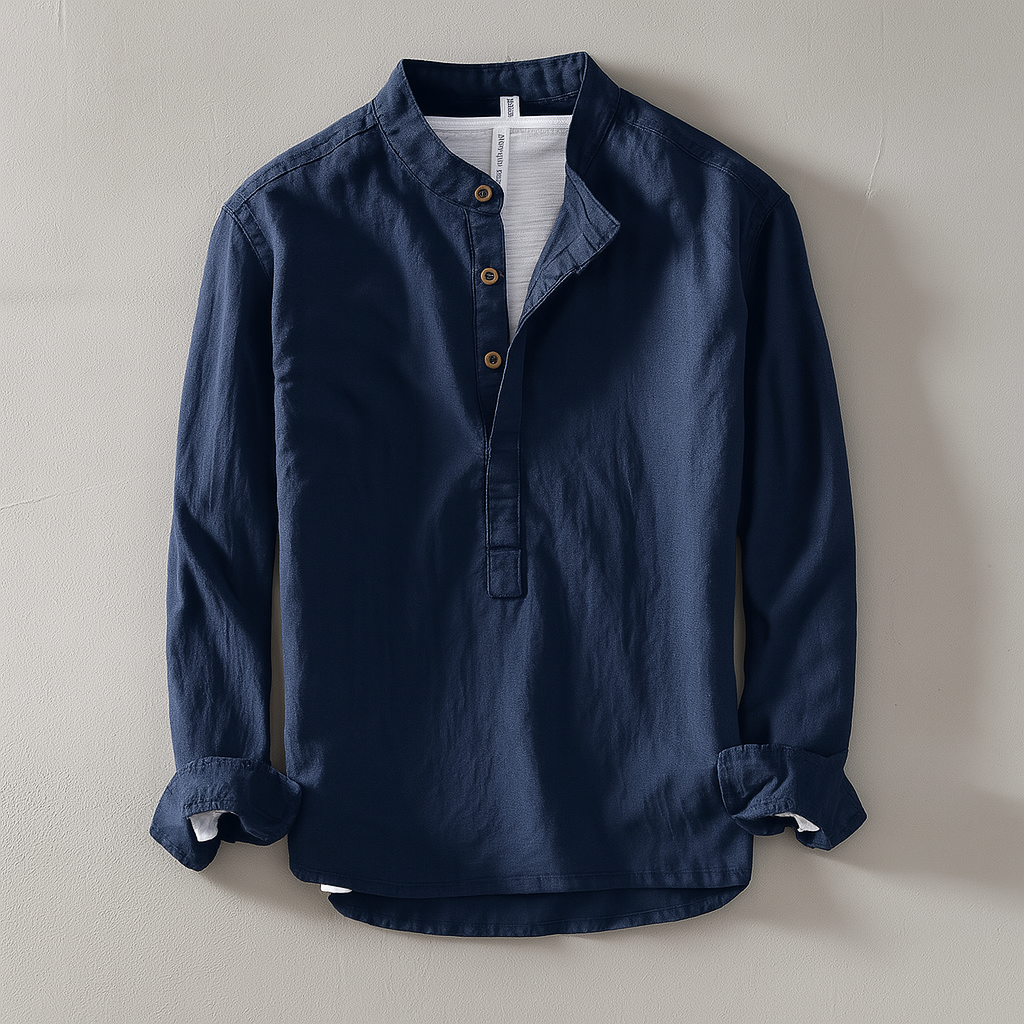 Heren Overhemd | Opstaande Kraag | Lange Mouwen | Zomer-Boutique Moda