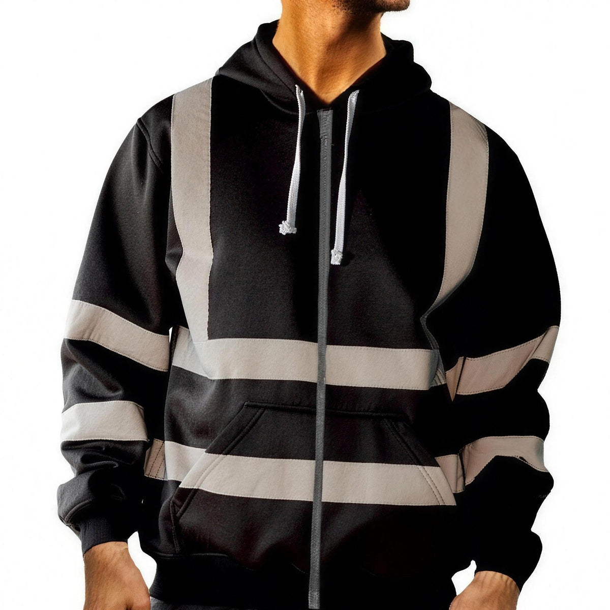 Hoodie met Rits Heren | Reflecterende Strepen | Capuchon
