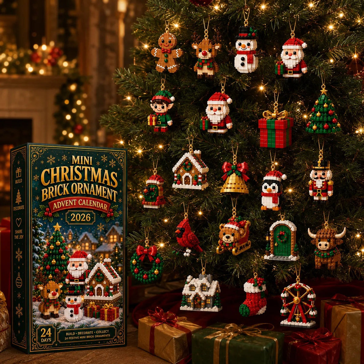 Adventskalender met 24 Mini Bouwsets | Kersthangers om te Bouwen