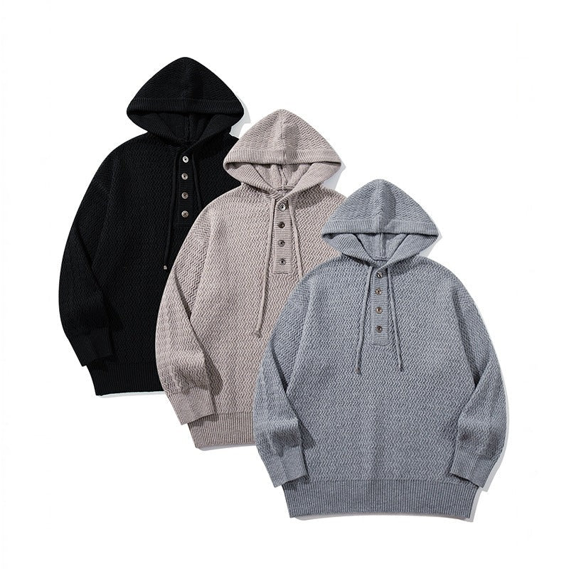 Gebreide Hoodie Heren met Knoopsluiting | Structuurbreisel | 3 Kleuren