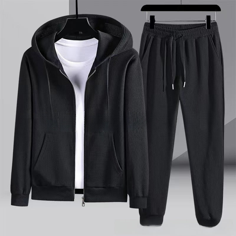 Wafelstructuur Joggingpak Heren | Hoodie met Rits | Tot 6XL