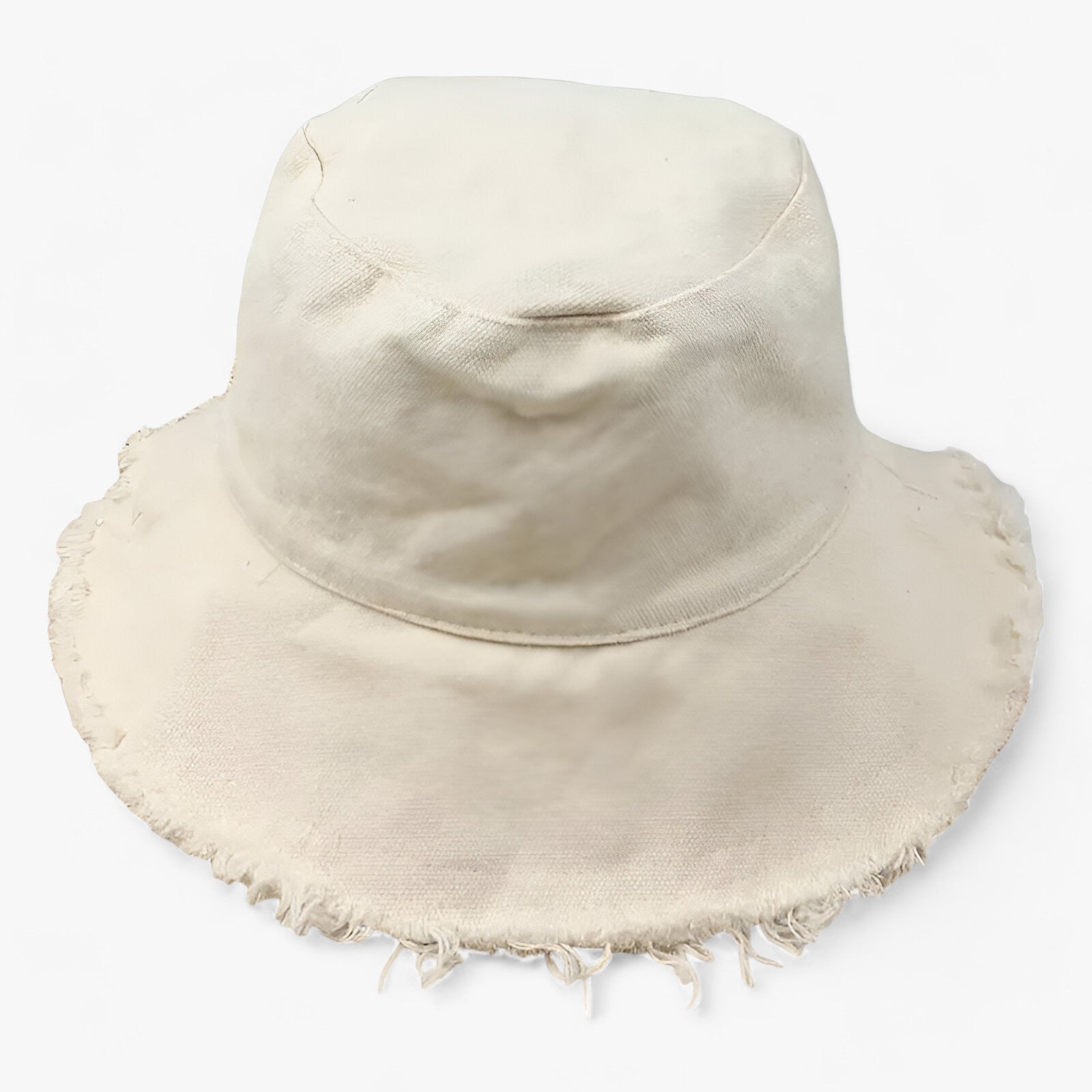 Vissershoed unisex in beige met gerafelde rand - Boutique Moda
