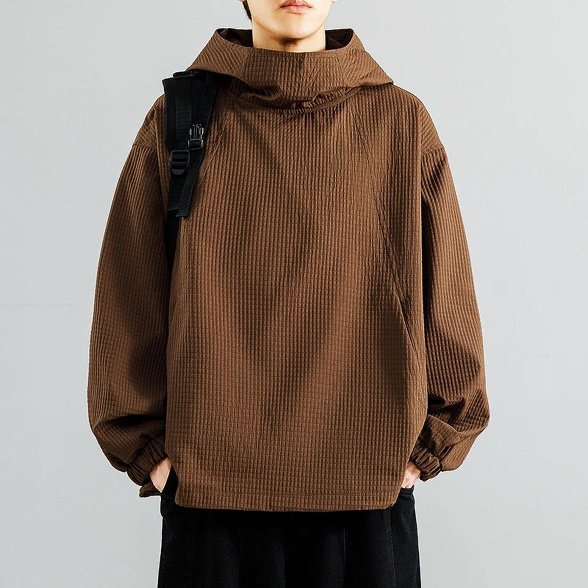 Oversized Hoodie Heren | Wafelstructuur | Hoge Kraag | Koord in de Zoom