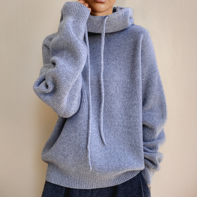 Gebreide Hoodie Dames met Colkraag | Koord | Oversized | 4 Kleuren