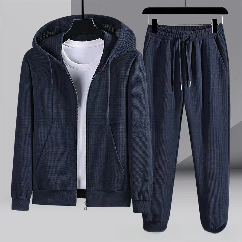 Wafelstructuur Joggingpak Heren | Hoodie met Rits | Tot 6XL