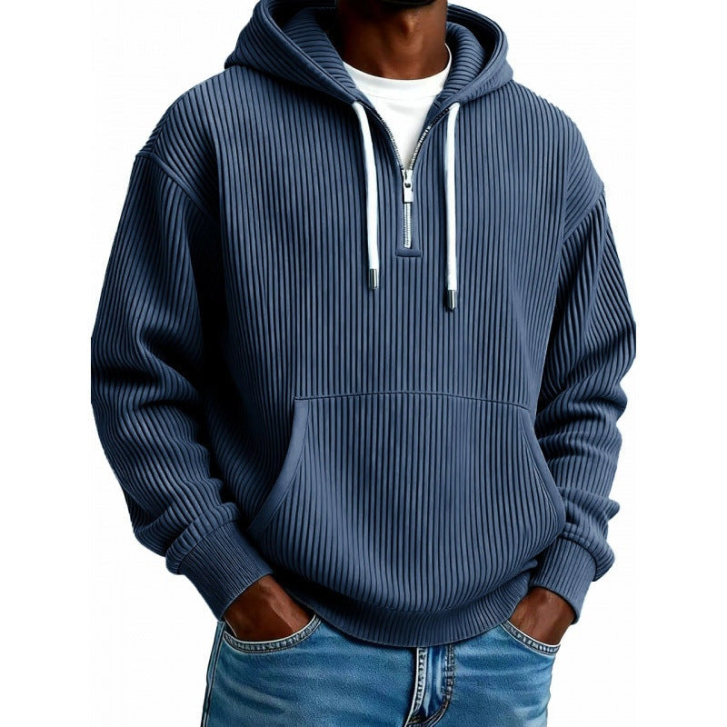 Half Zip Hoodie Heren met Ribstructuur | Hoge Kraag | 10 Kleuren