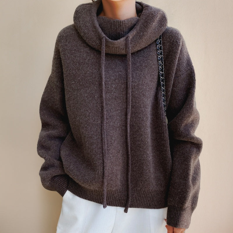 Gebreide Hoodie Dames met Colkraag | Koord | Oversized | 4 Kleuren