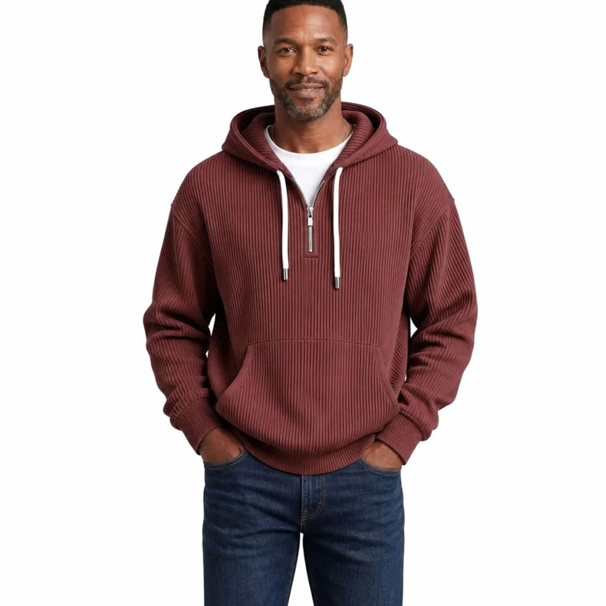 Geribde Half Zip Hoodie Heren | Witte Koorden | 6 Kleuren