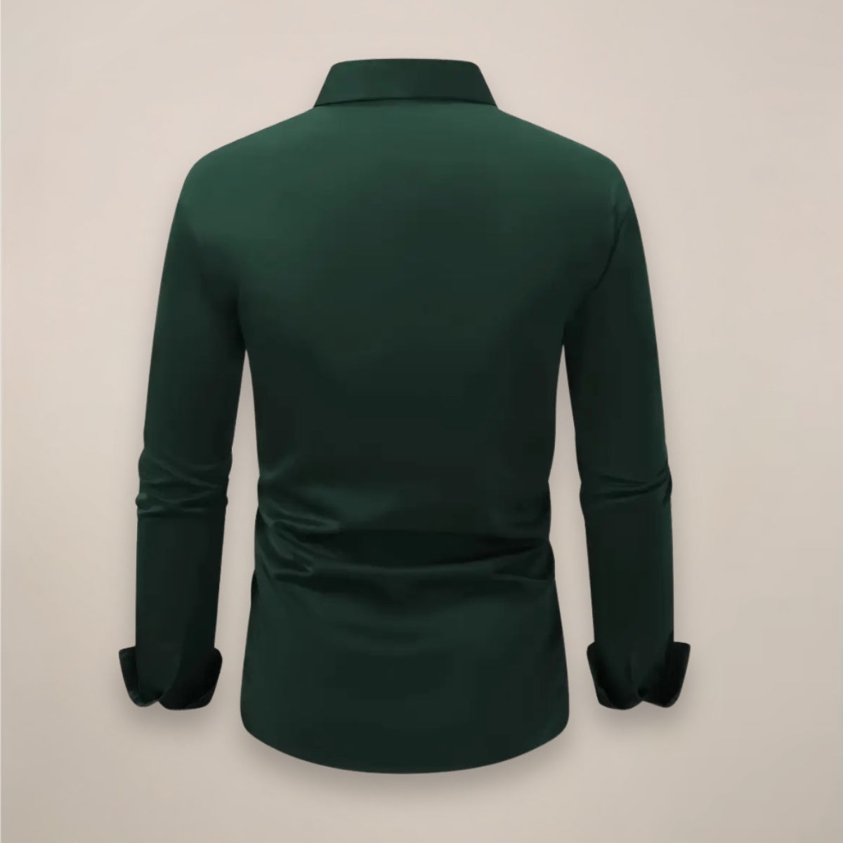 Donkergroen slim fit overhemd met lange mouwen, achteraanzicht op mannequin | Boutique Moda