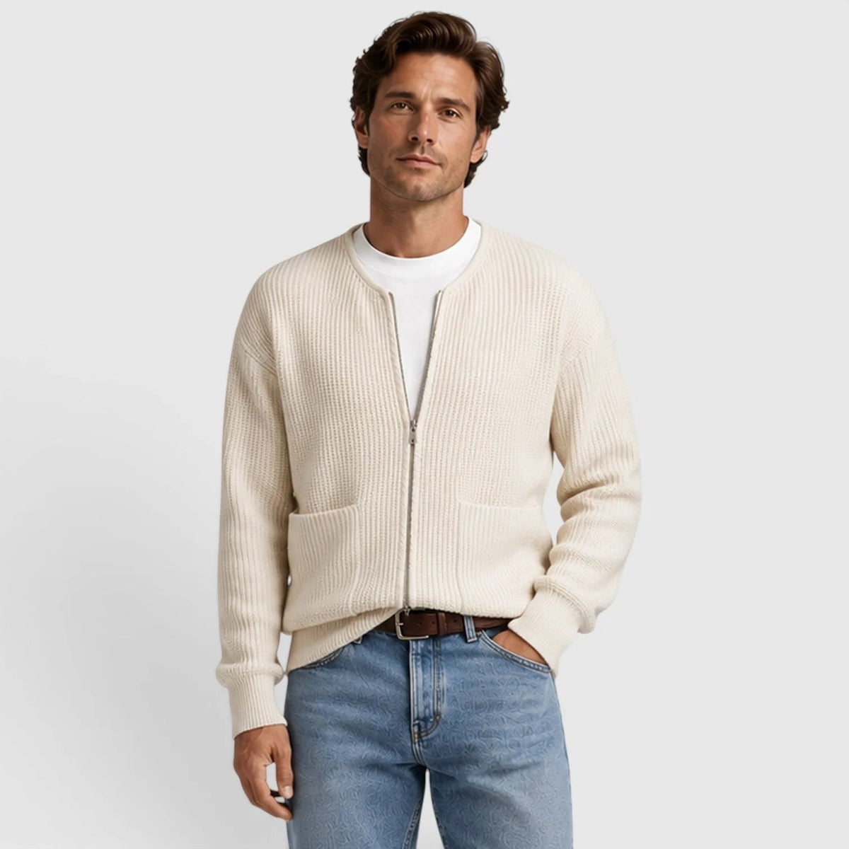 Vest met Rits Heren | Ronde Hals | Ribgebreid | Zakken