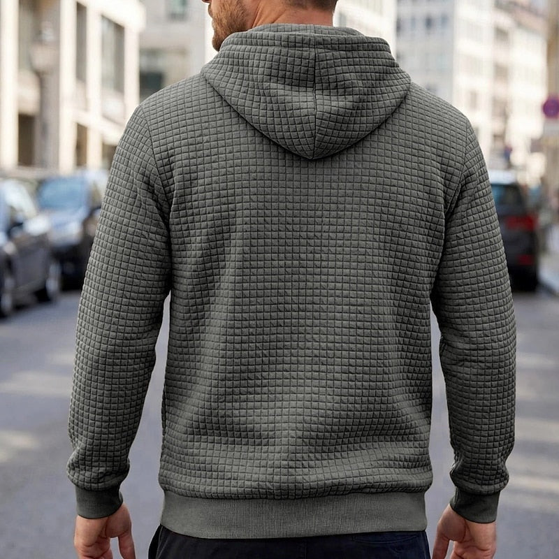 Hoodie Heren met Ruitstructuur | Borstembleem | 4 Kleuren