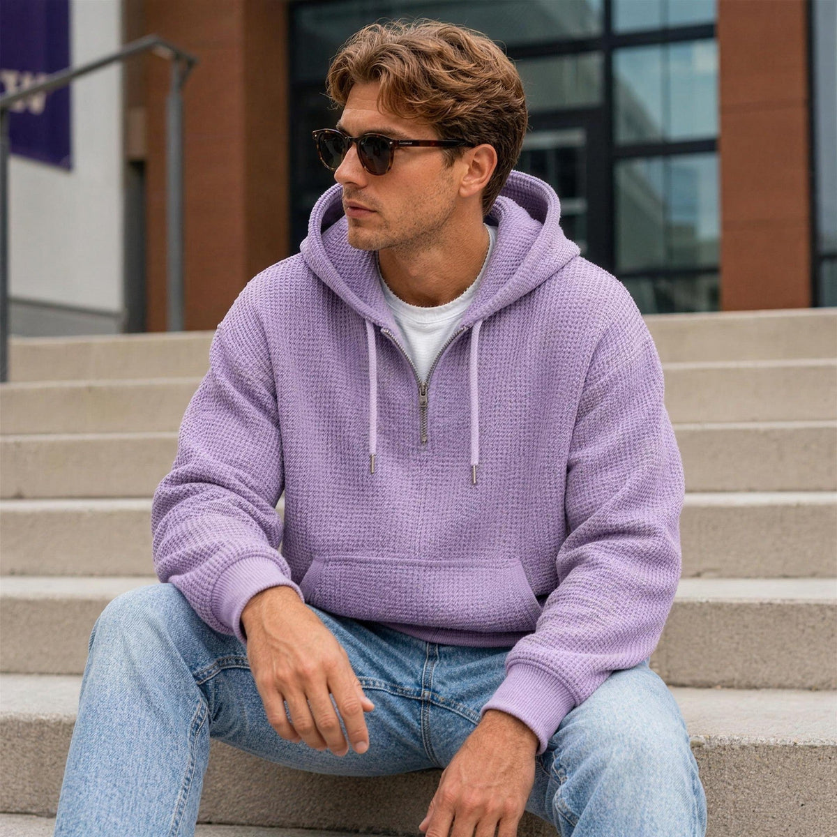 Wafelhoodie Heren | Korte Rits | Buidelzak