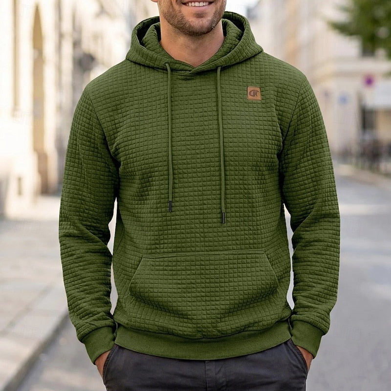 Hoodie Heren met Ruitstructuur | Borstembleem | 4 Kleuren