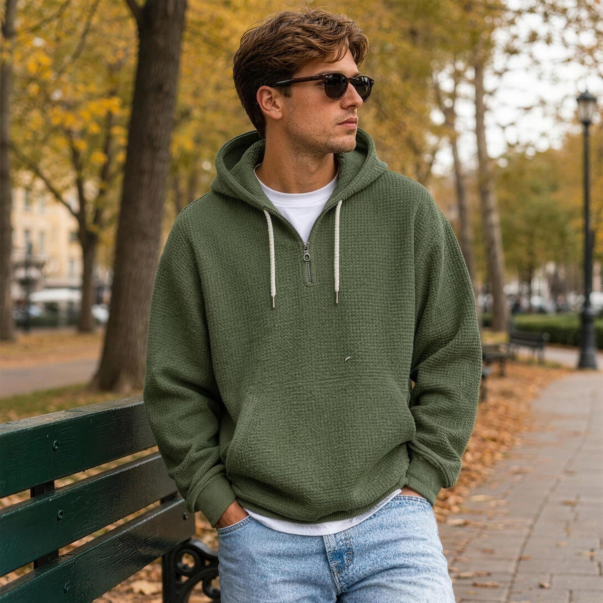 Wafelhoodie Heren | Korte Rits | Buidelzak