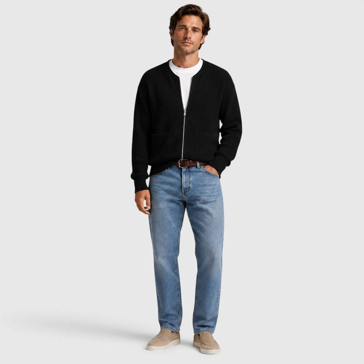 Vest met Rits Heren | Ronde Hals | Ribgebreid | Zakken