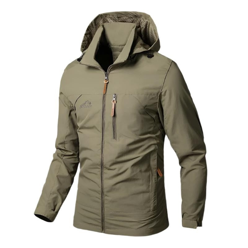 Groen heren jack met capuchon en rits, getoond op onzichtbaar model | Boutique Moda