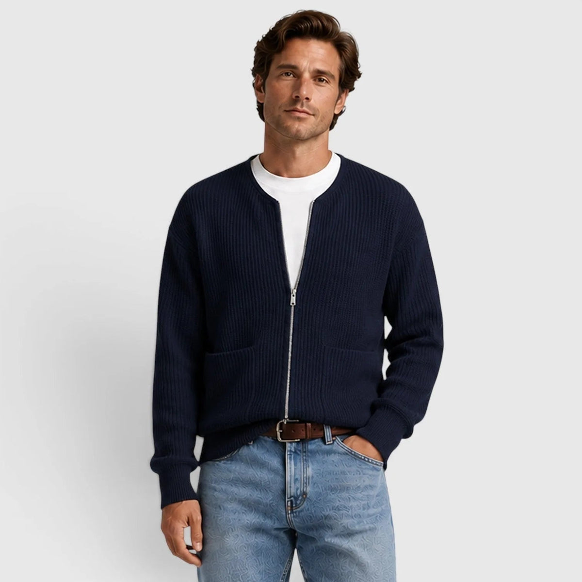 Vest met Rits Heren | Ronde Hals | Ribgebreid | Zakken