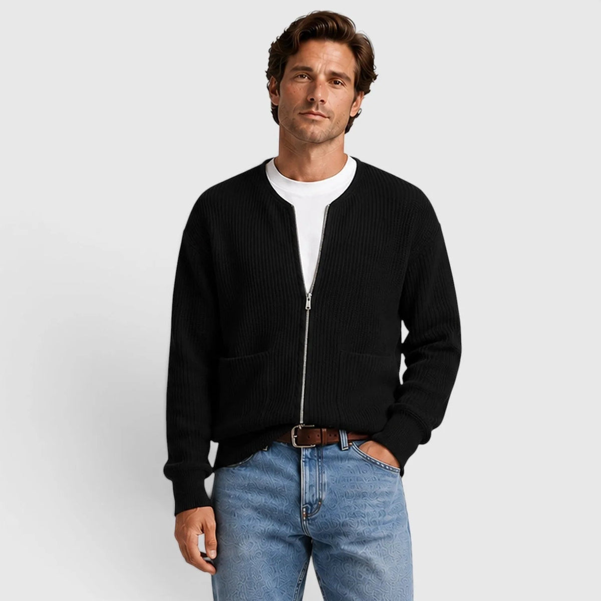 Vest met Rits Heren | Ronde Hals | Ribgebreid | Zakken