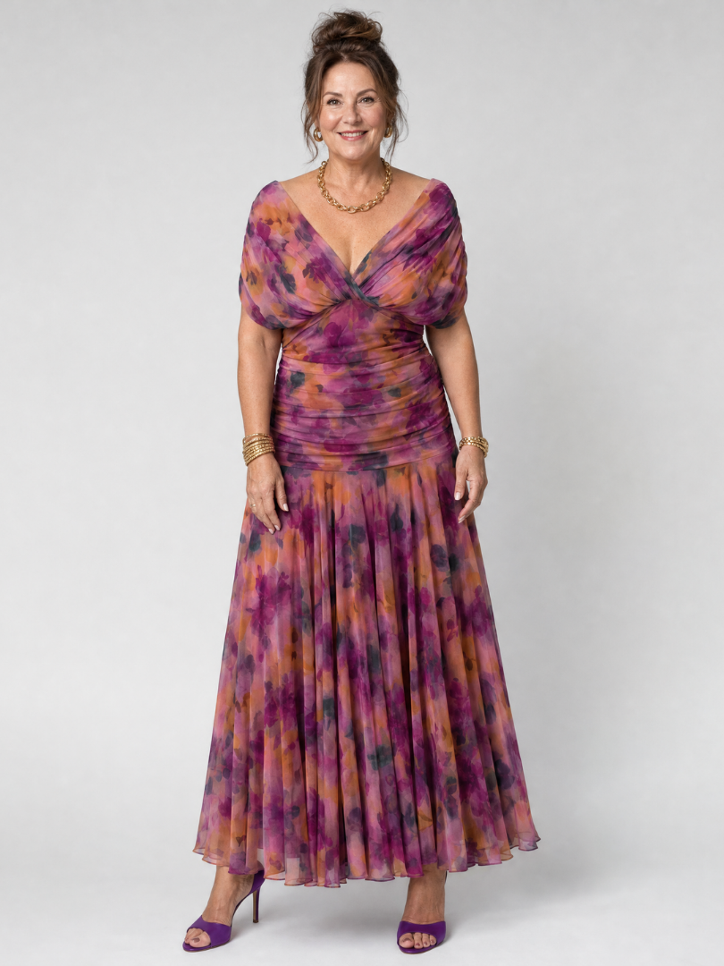 Bruiloft Gast Jurk | Maxi | Off-Shoulder | V-hals-Boutique Moda