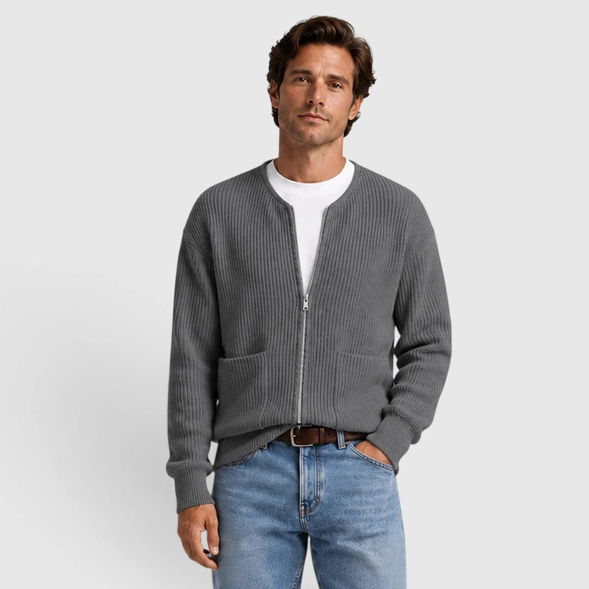 Vest met Rits Heren | Ronde Hals | Ribgebreid | Zakken