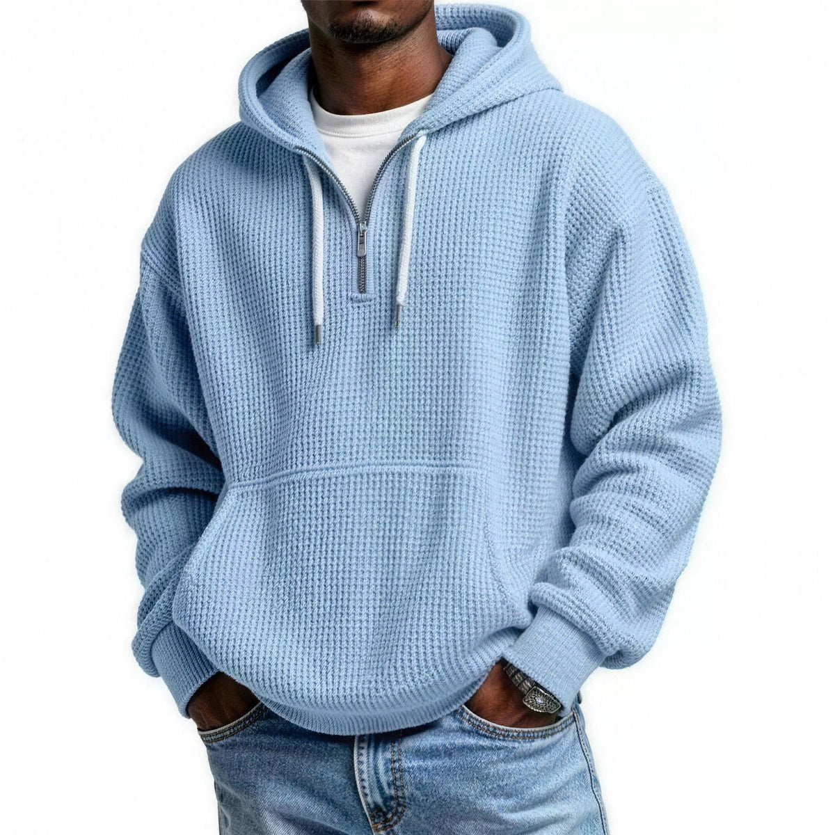 Wafelhoodie Heren | Korte Rits | Buidelzak
