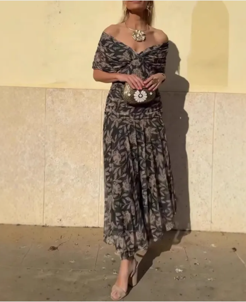 Bruiloft Gast Jurk | Maxi | Off-Shoulder | V-hals-Boutique Moda