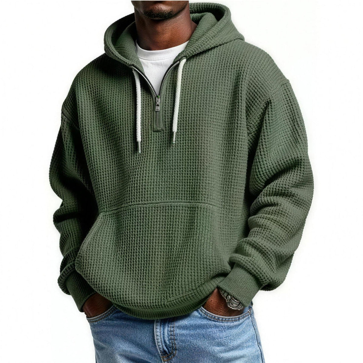 Wafelhoodie Heren | Korte Rits | Buidelzak