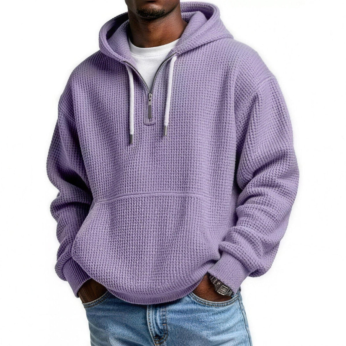 Wafelhoodie Heren | Korte Rits | Buidelzak