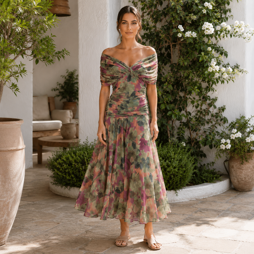Bruiloft Gast Jurk | Maxi | Off-Shoulder | V-hals-Boutique Moda