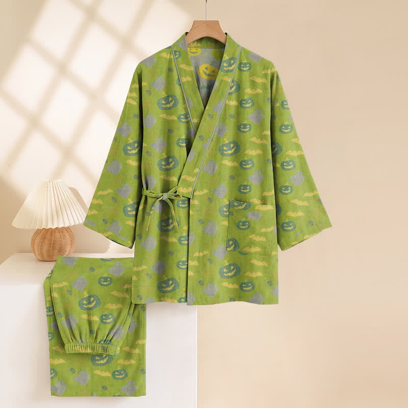 Halloween Kimono Pyjamaset Heren | Pompoenen, Spoken, Vleermuizen | 8 Kleuren