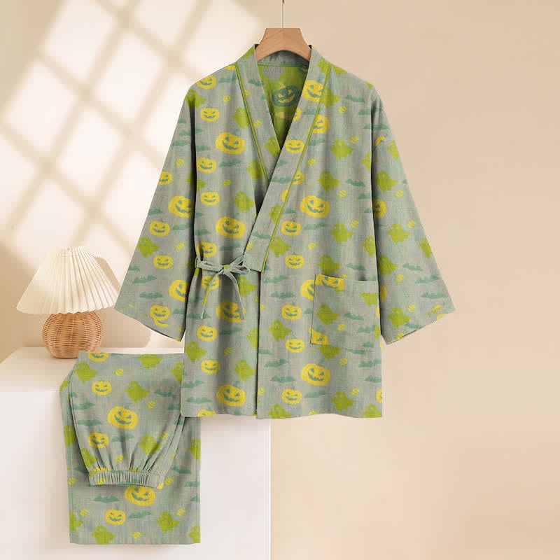 Halloween Kimono Pyjamaset Heren | Pompoenen, Spoken, Vleermuizen | 8 Kleuren