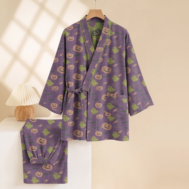 Halloween Kimono Pyjamaset Heren | Pompoenen, Spoken, Vleermuizen | 8 Kleuren