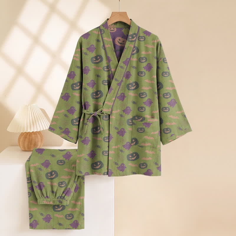 Halloween Kimono Pyjamaset Heren | Pompoenen, Spoken, Vleermuizen | 8 Kleuren