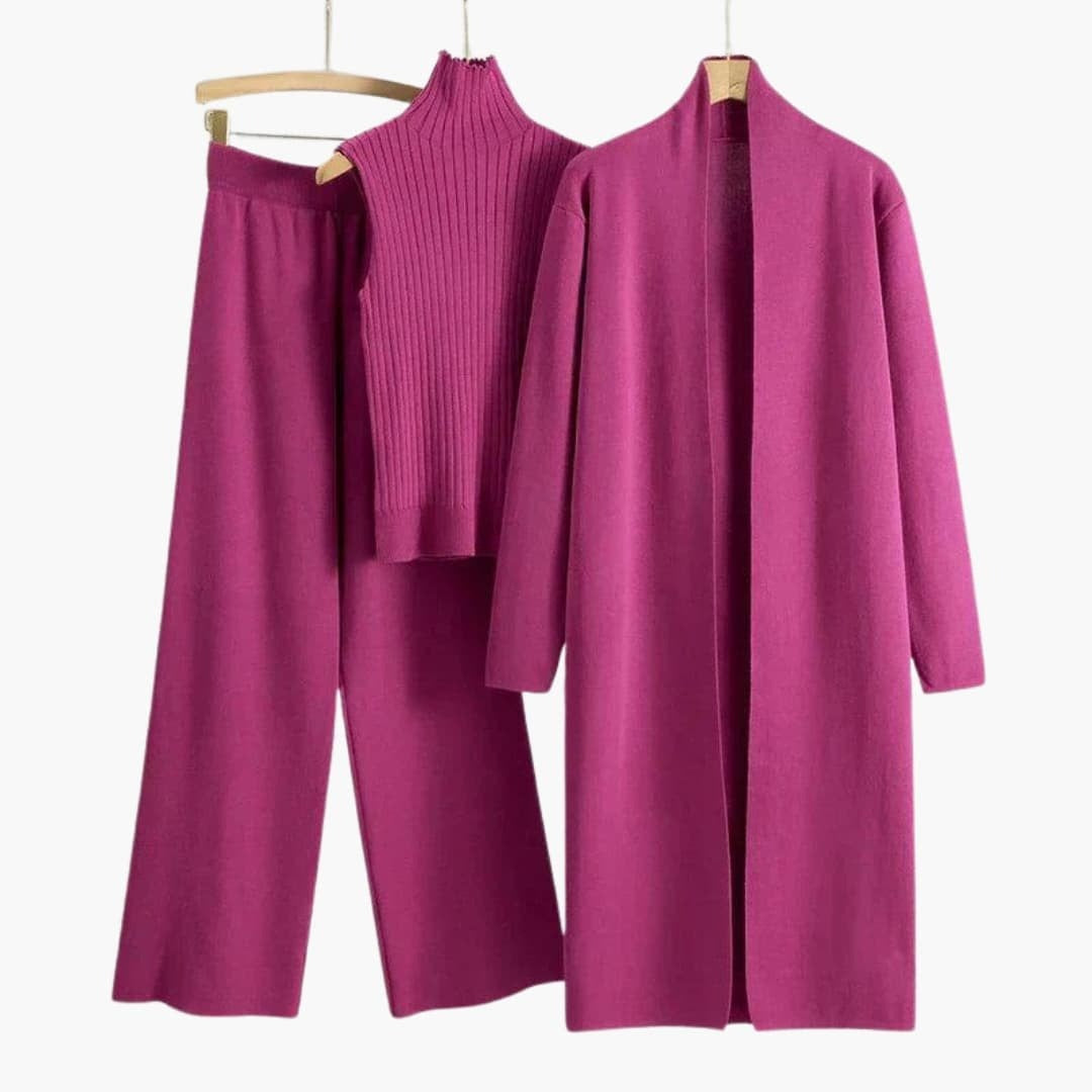 Gebreide Set Dames | 3-Delig | Lang Vest, Top en Wijde Broek-Boutique Moda