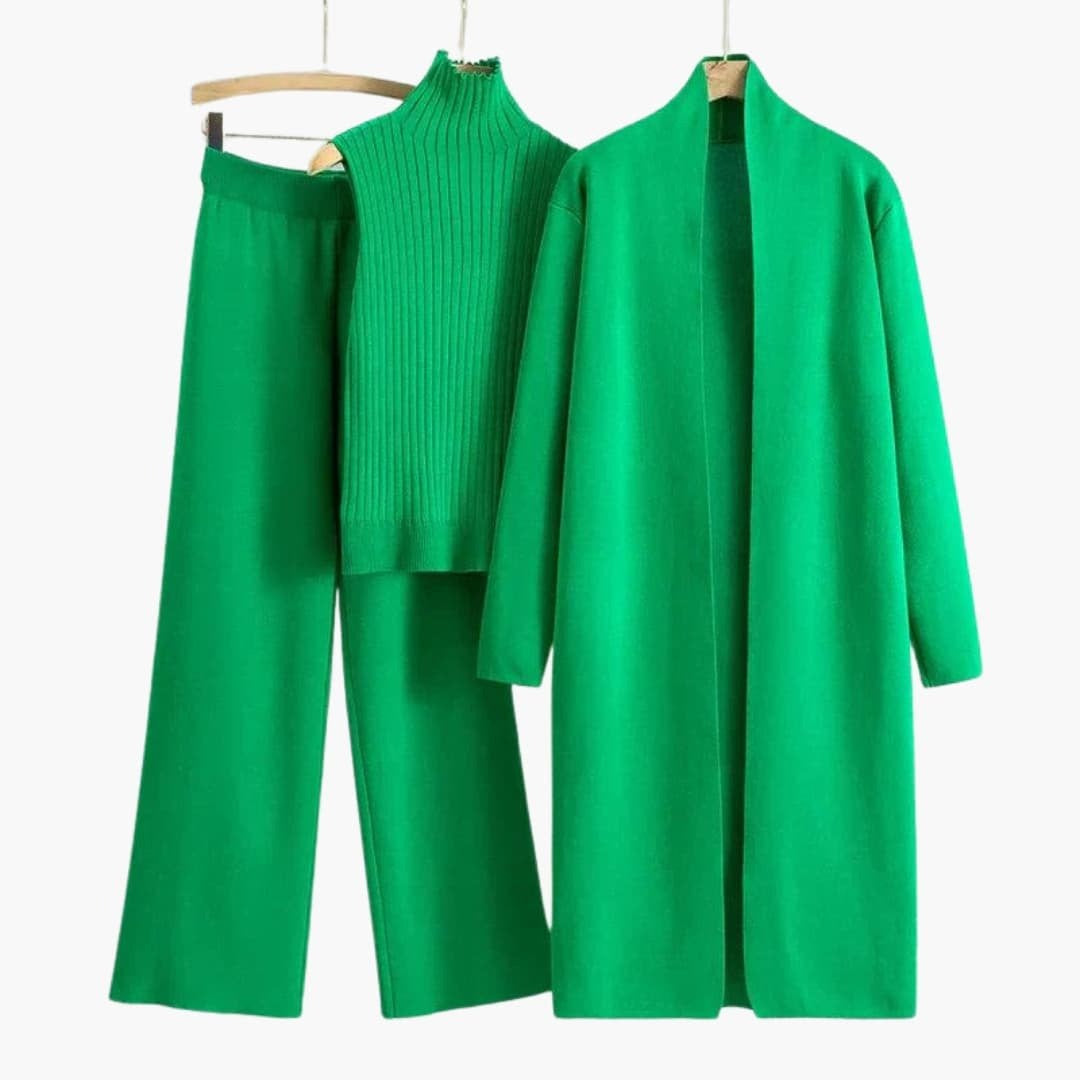 Gebreide Set Dames | 3-Delig | Lang Vest, Top en Wijde Broek-Boutique Moda