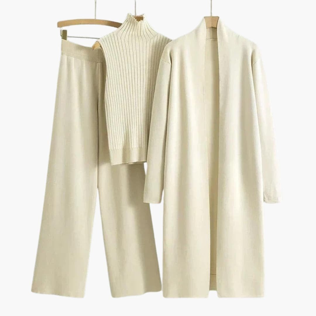 Gebreide Set Dames | 3-Delig | Lang Vest, Top en Wijde Broek-Boutique Moda
