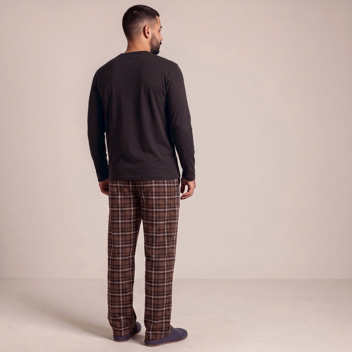 Henley Pyjama Heren | Extra Lang | Geruite Broek | Bruin