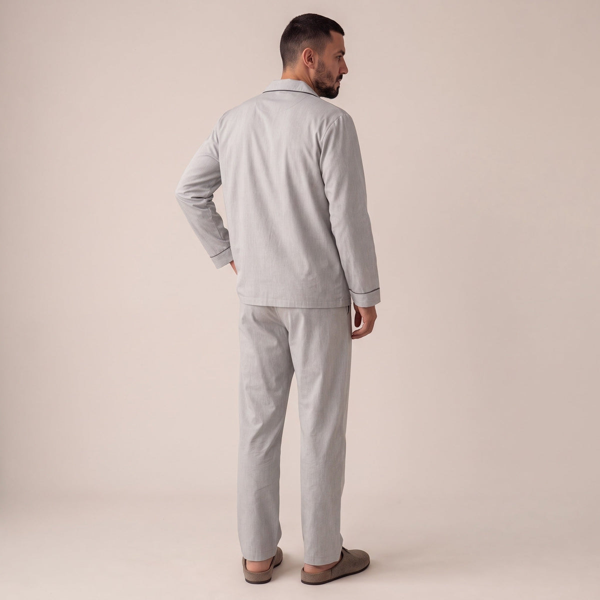 Katoenen Twill Pyjama Heren | Lichtgrijs