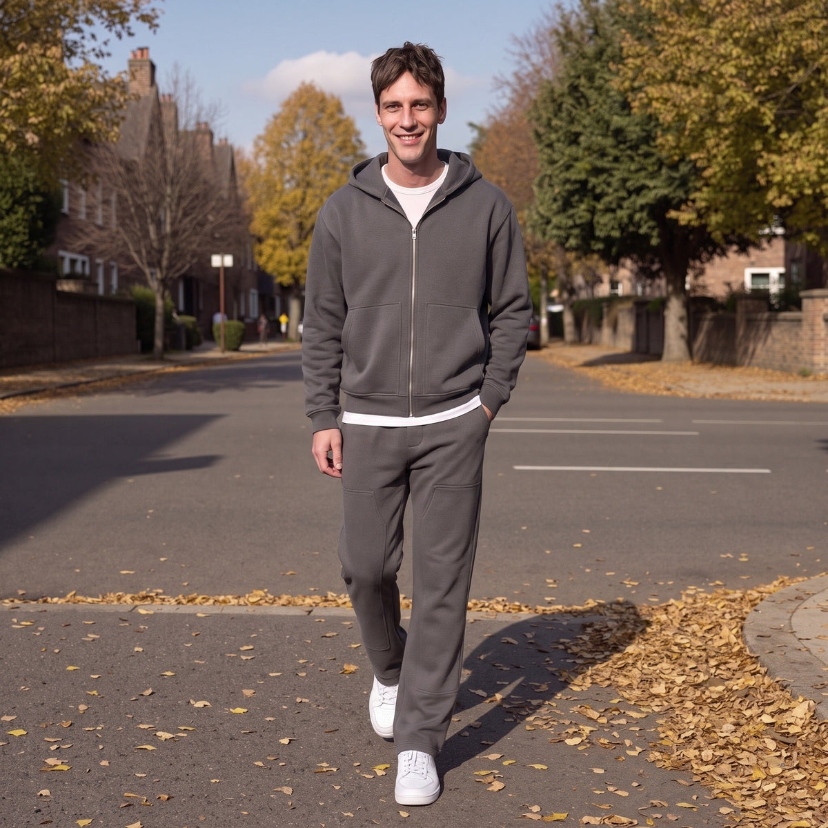 Joggingpak Heren met Carpenter Broek | Hoodie met Rits | Donkergrijs