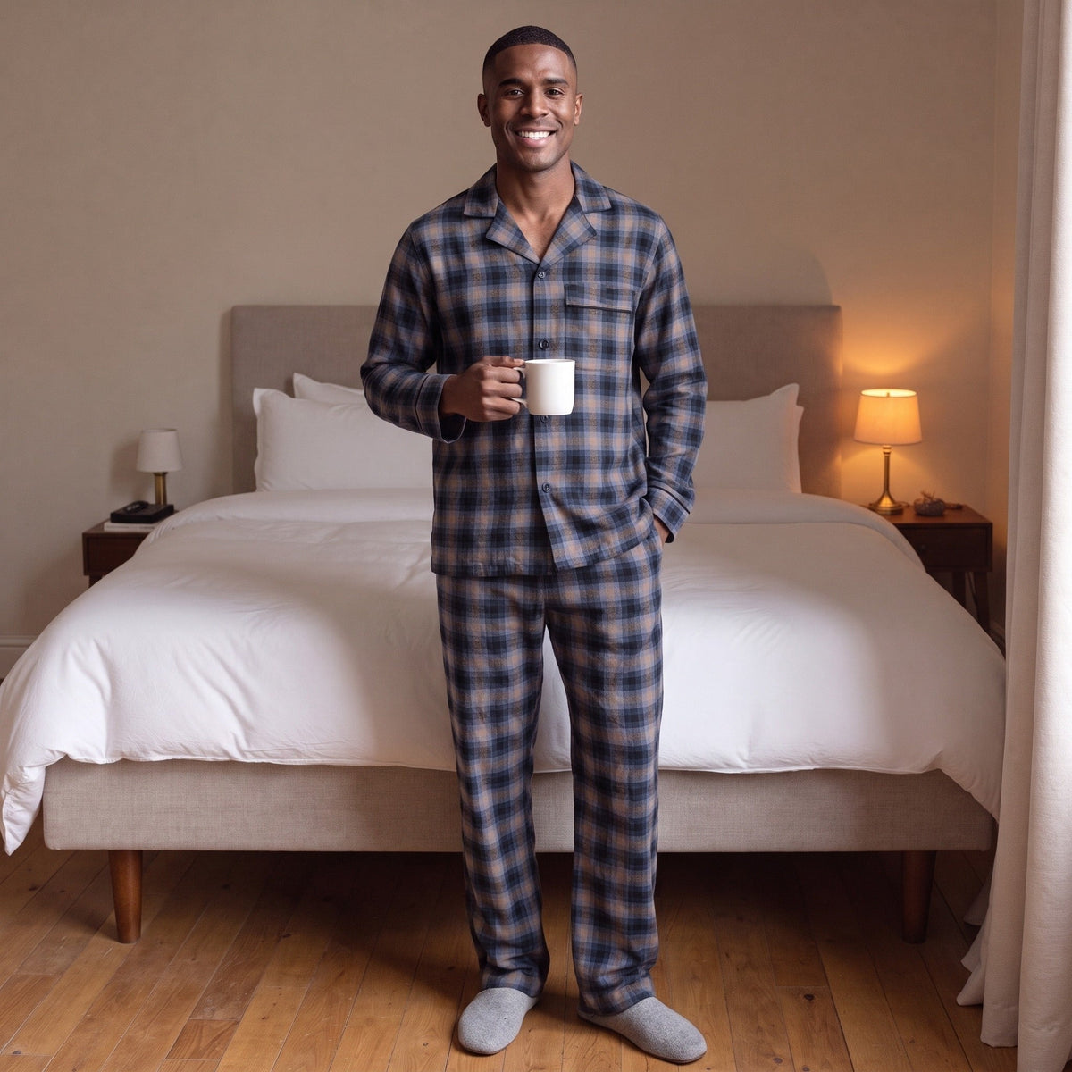 Flanellen Geruite Pyjama Heren | Knoopsluiting | 2 Kleuren