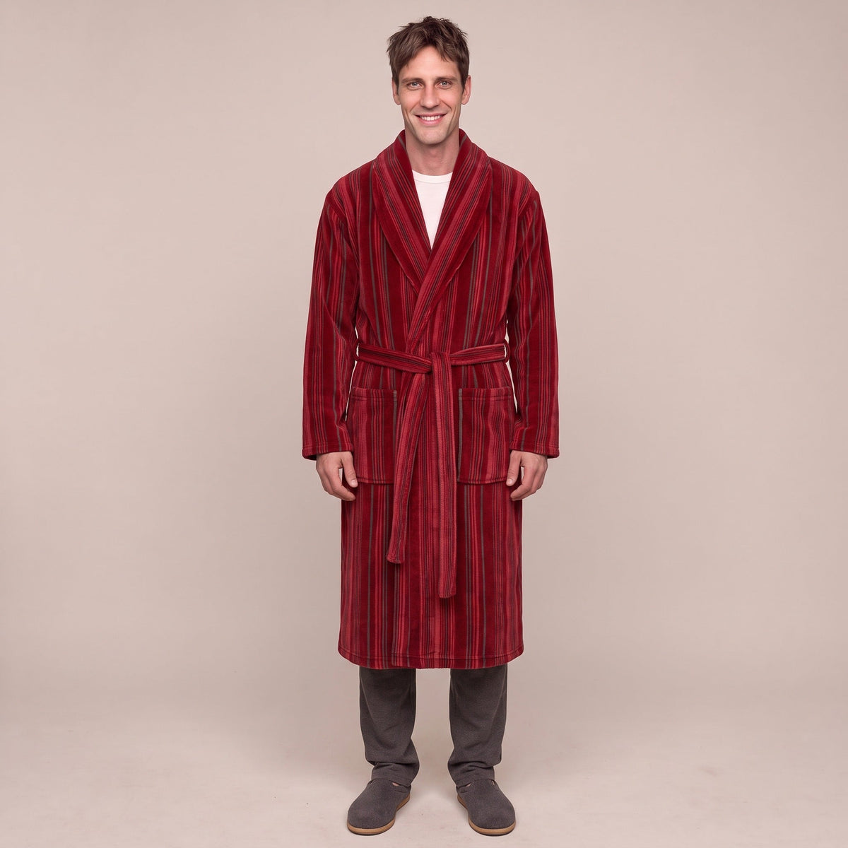 Gestreepte Badjas Heren | Koraalfleece | 2 Kleuren