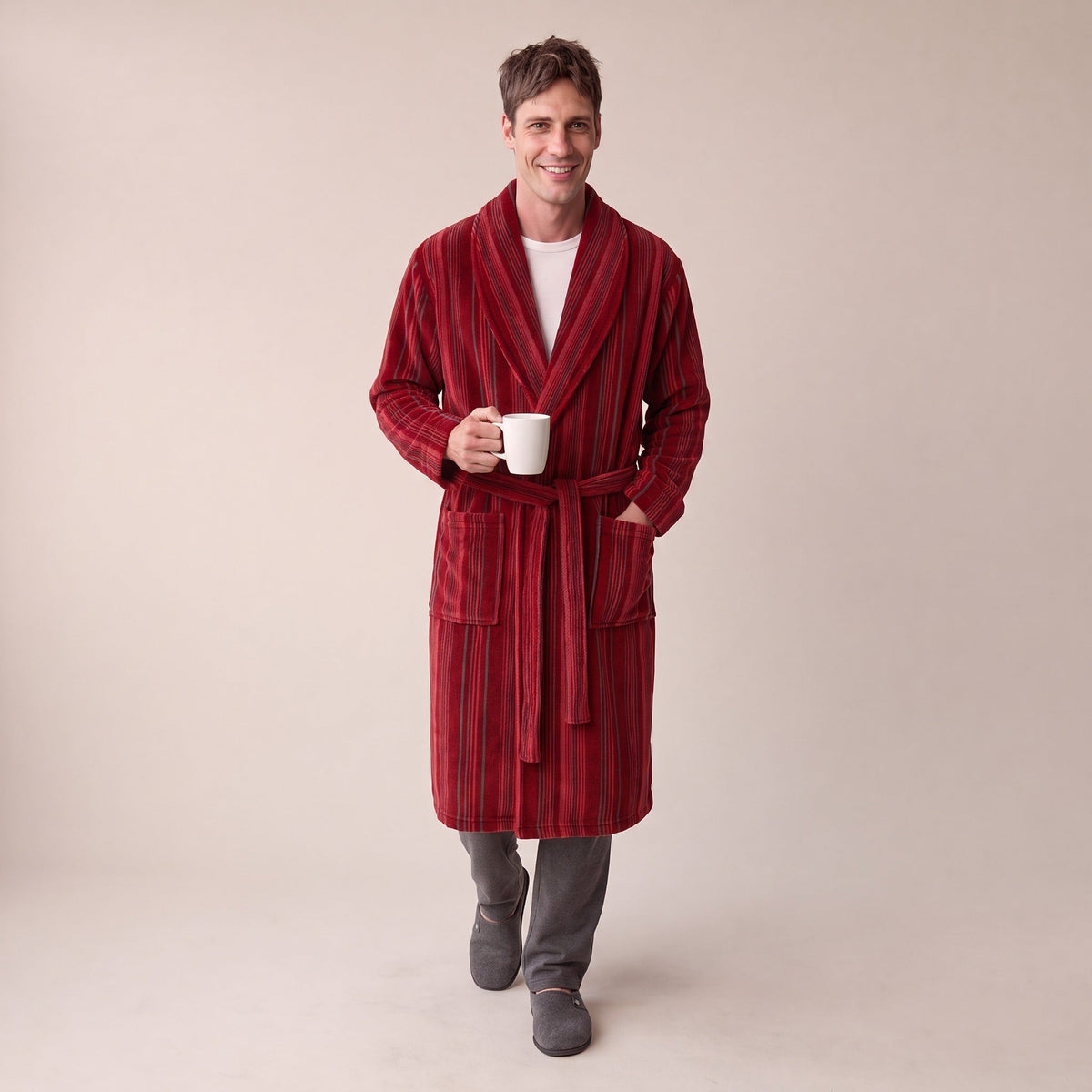 Gestreepte Badjas Heren | Koraalfleece | 2 Kleuren