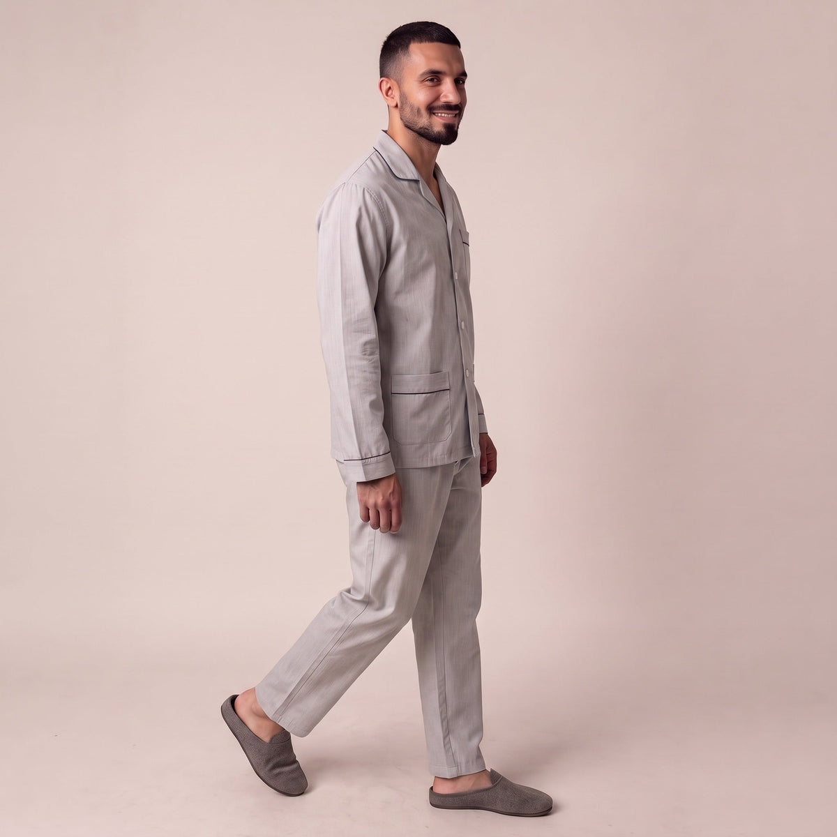 Katoenen Twill Pyjama Heren | Lichtgrijs