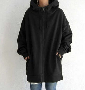 Hoodie Dames met Rits | Oversized | Lang Model | Capuchon en Zakken-Boutique Moda