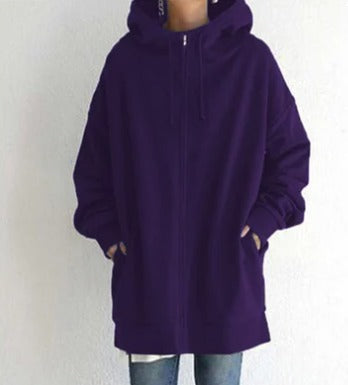 Hoodie Dames met Rits | Oversized | Lang Model | Capuchon en Zakken-Boutique Moda