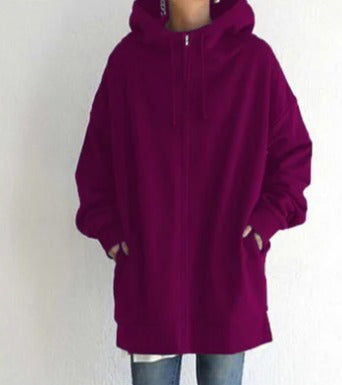 Hoodie Dames met Rits | Oversized | Lang Model | Capuchon en Zakken-Boutique Moda